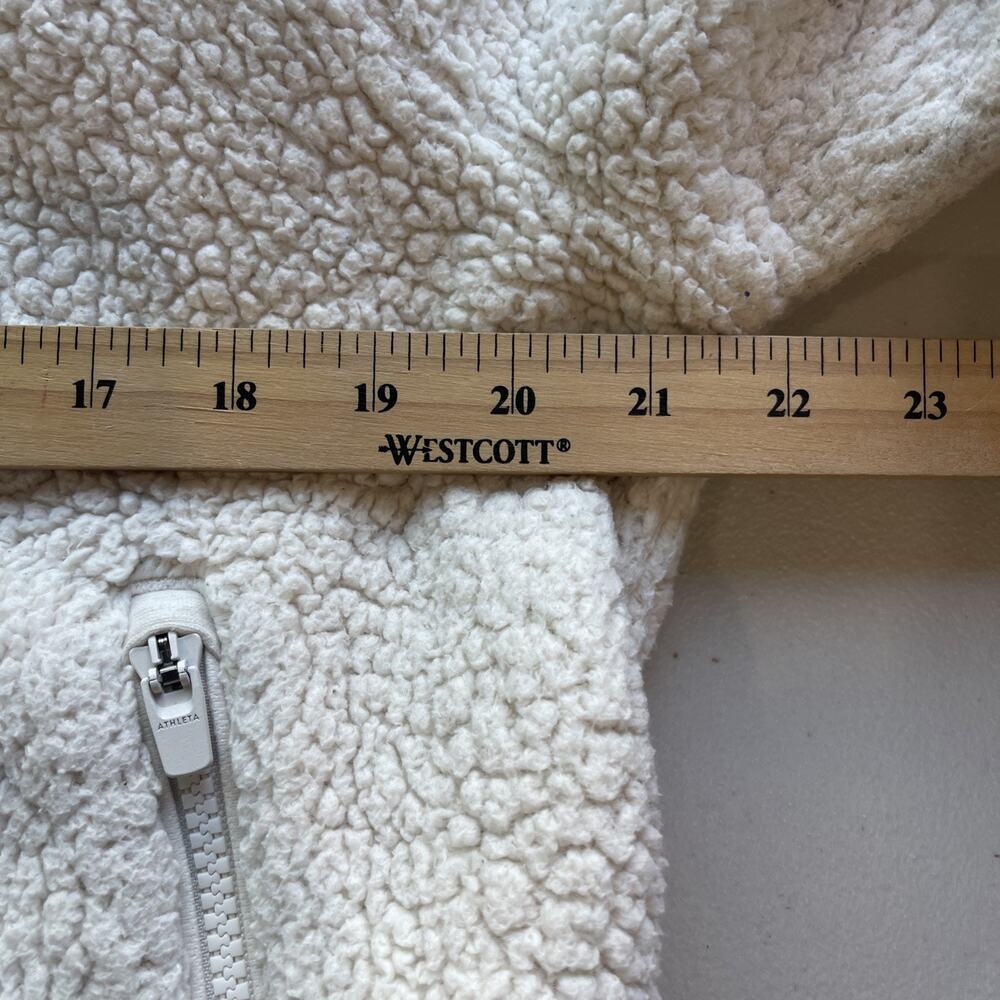 Athleta Women L Crop Sherpa Teddy Jacket Full Zip Mock Neck Cream Thumb Holes - Picture 7 of 10